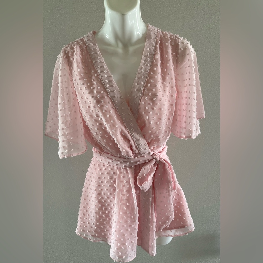 JB by Julie Brown Blush Pink Swiss Dot Wrap Top